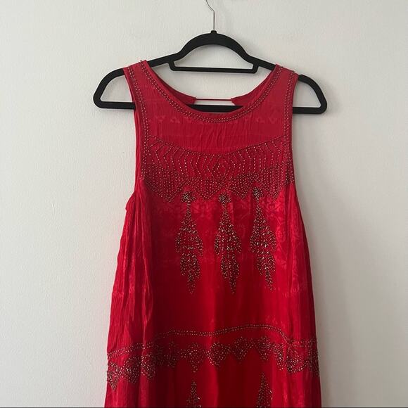 Free People Red Beaded Sleeveless Swing Dress - Picture 9 of 9